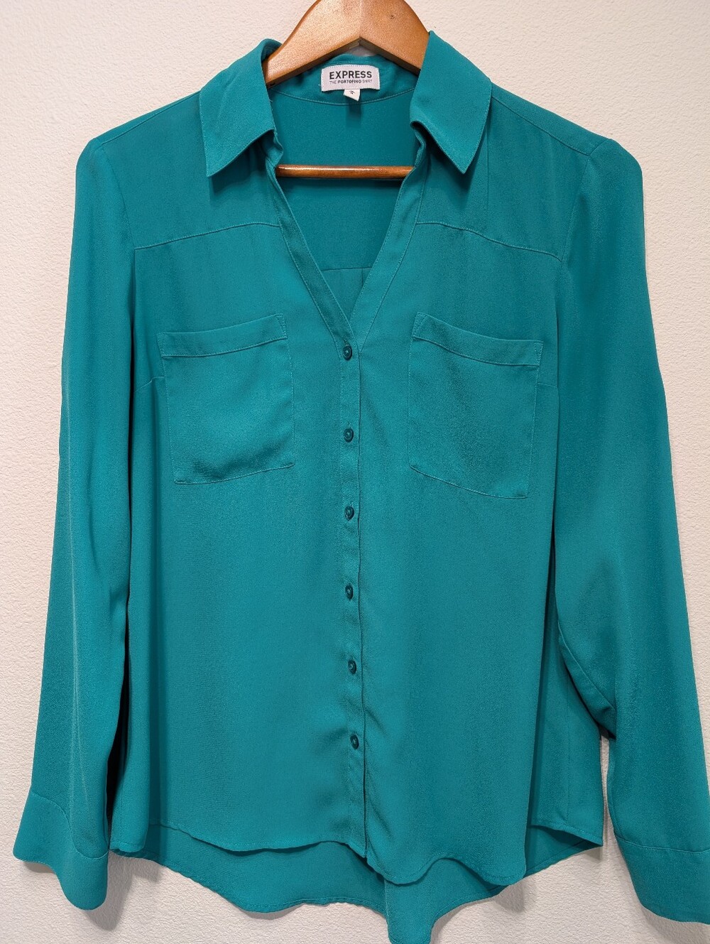Express Green Button-Front Blouse